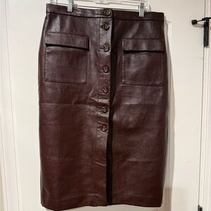 Ann Taylor Dark Brown Leather Pencil Skirt